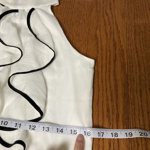 M Ruffle ruffles tie bow ribbed chiffon halter high neck blouse black white BCX - Picture 7 of 8